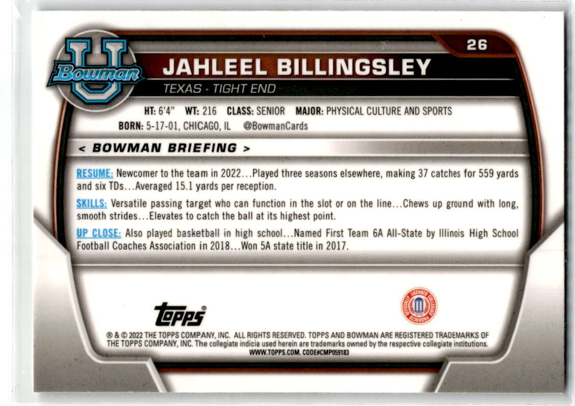 2022 Bowman Chrome University #26 Jahleel Billingsley NM