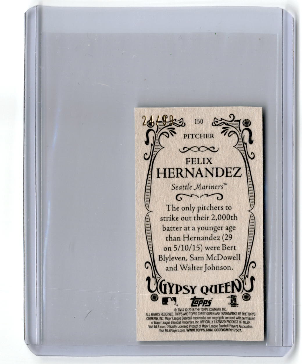 2016 Topps Gypsy Queen #150 Felix Hernandez Mini Green #/99