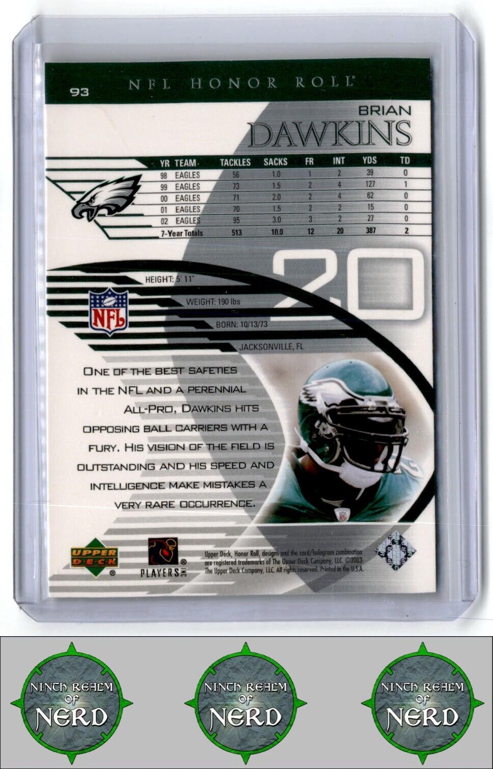 2003 Upper Deck Honor Roll #93 Brian Dawkins