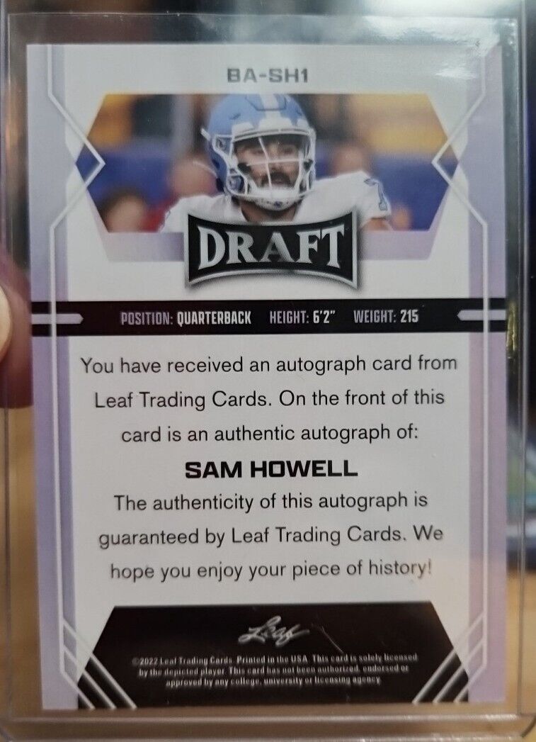 2022 Leaf Draft Sam Howell Rookie Auto #BA-SH1