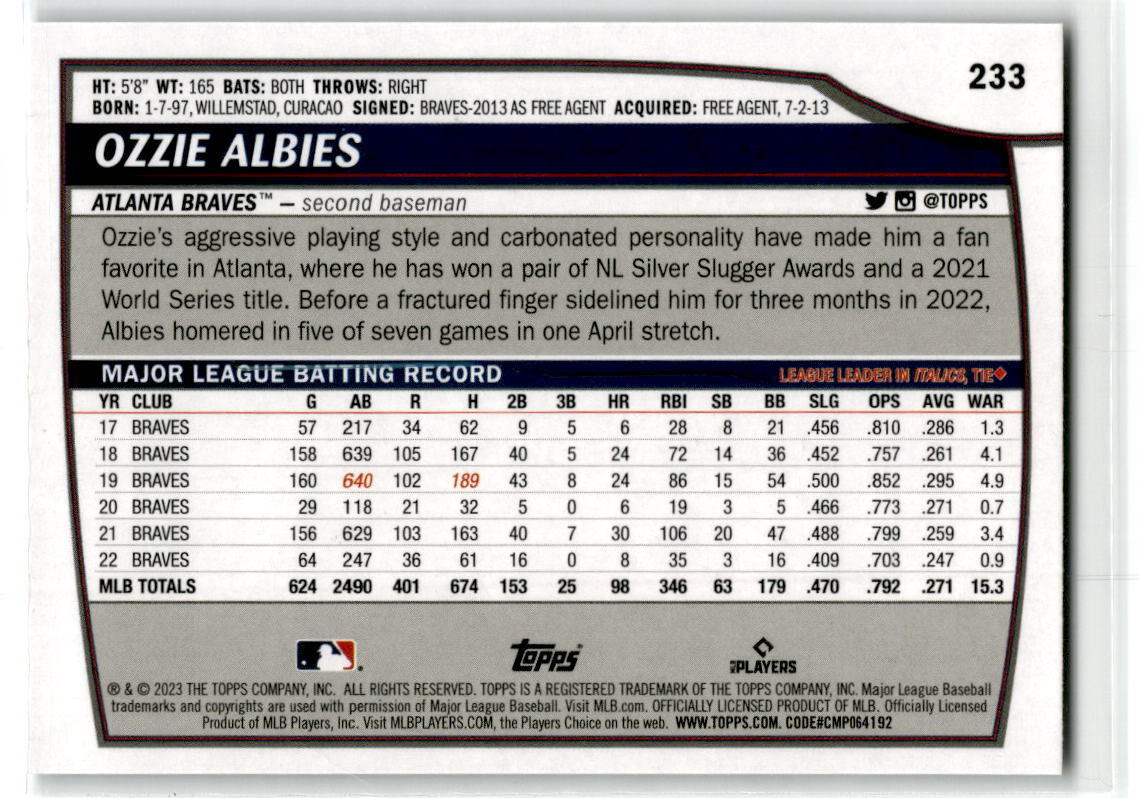 2023 Topps Big League #233 Ozzie Albies NM