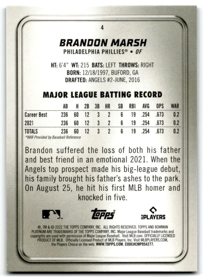 2022 Bowman Platinum #4 Brandon Marsh NM