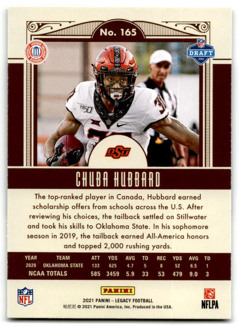 2021 Panini Legacy #165 Chuba Hubbard NM