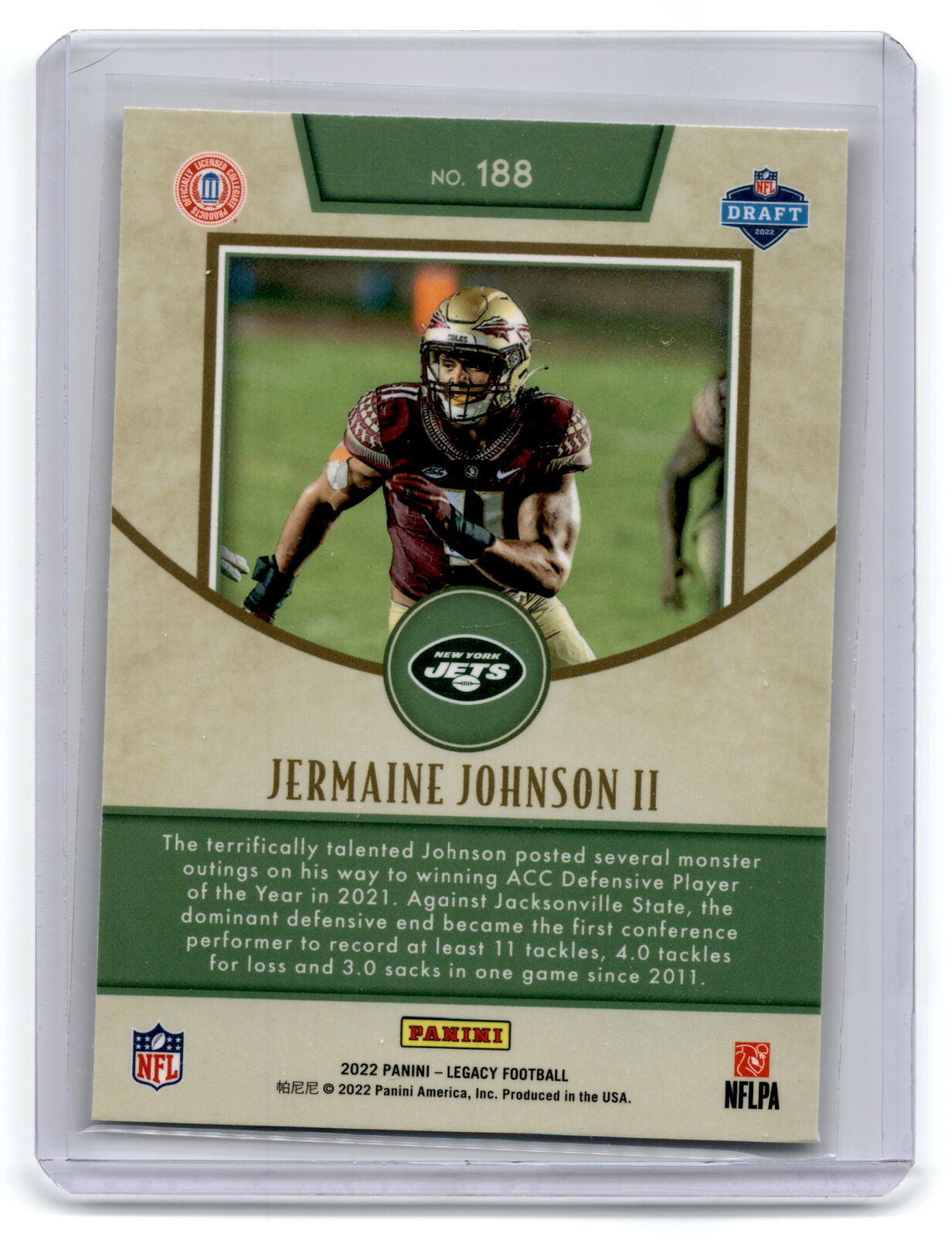 2022 Panini Legacy #188 Jermaine Johnson II Rookies Penmanship Silver NM