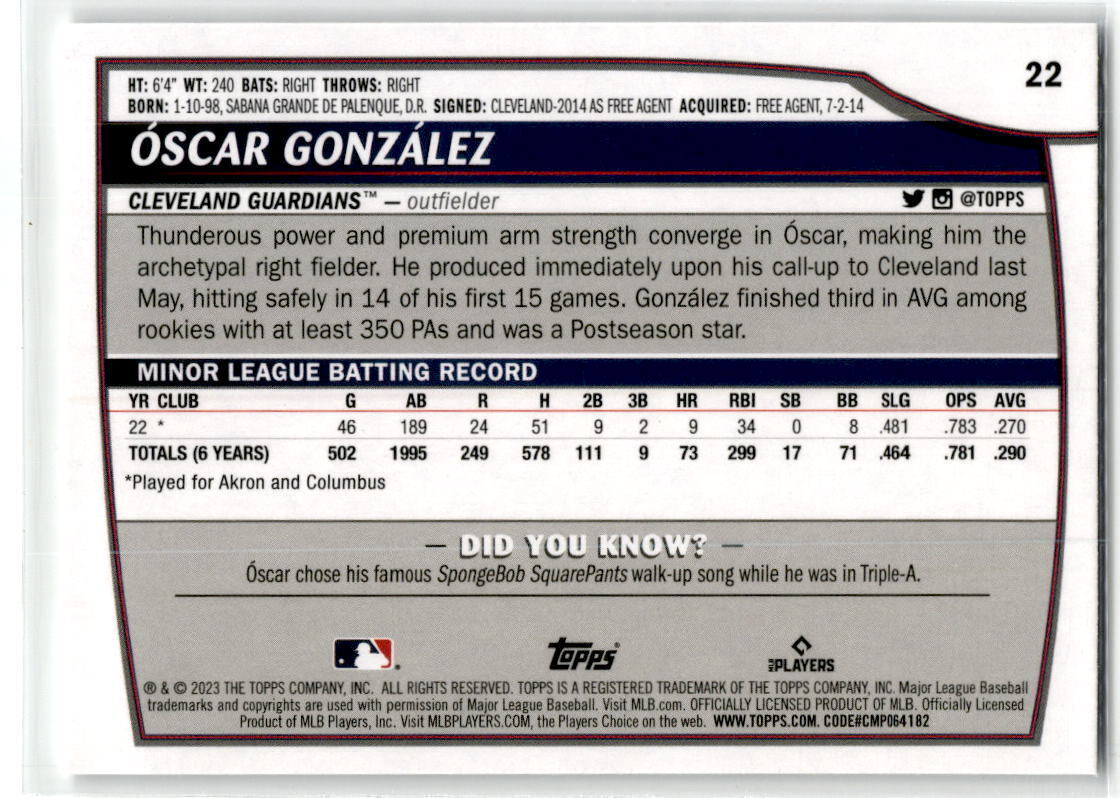 2023 Topps Big League #22 Óscar González NM