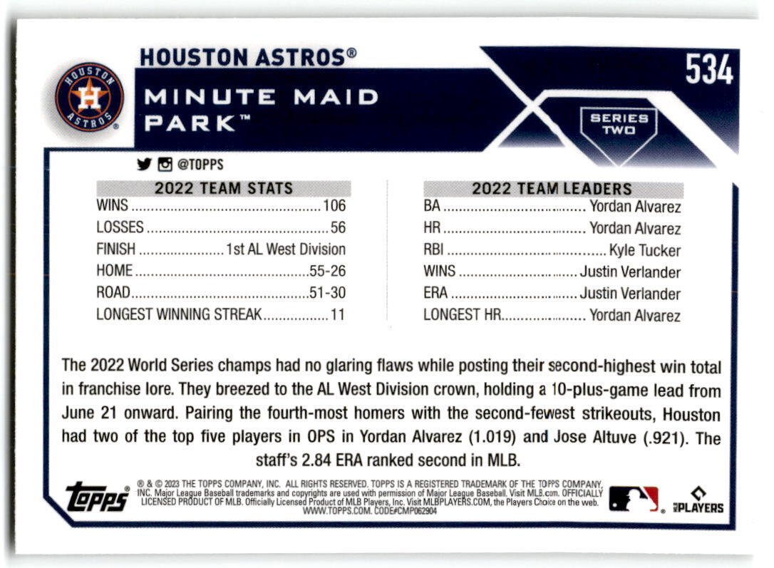 2023 Topps #534 Houston Astros TC NM