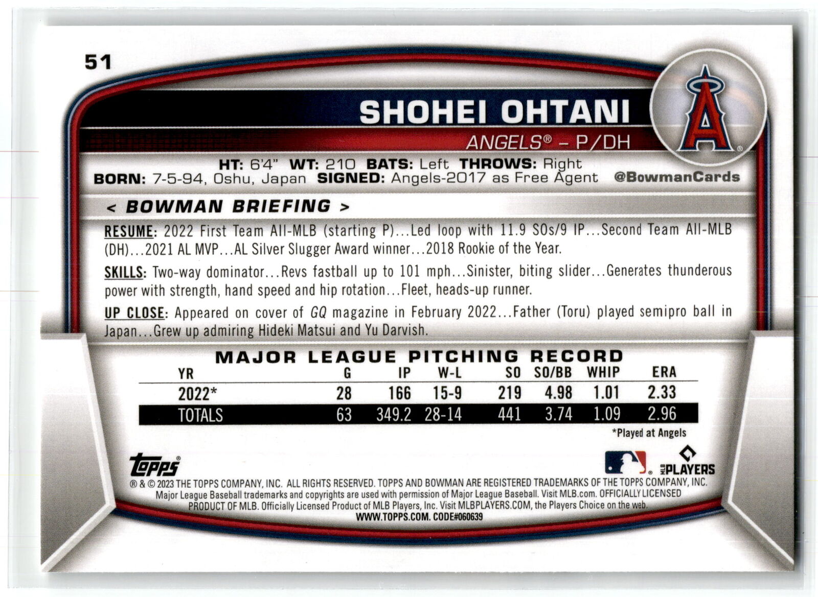 2023 Bowman #51 Shohei Ohtani NM