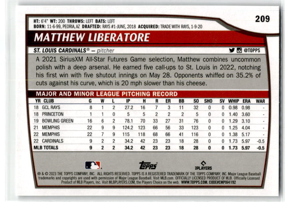 2023 Topps Big League #209 Matthew Liberatore NM