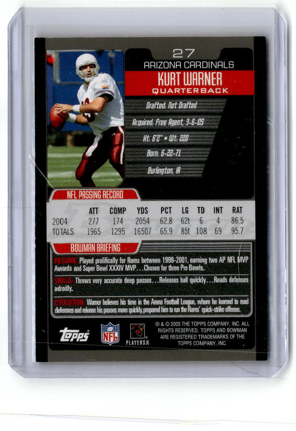 2005 Bowman #27 Kurt Warner Bronze