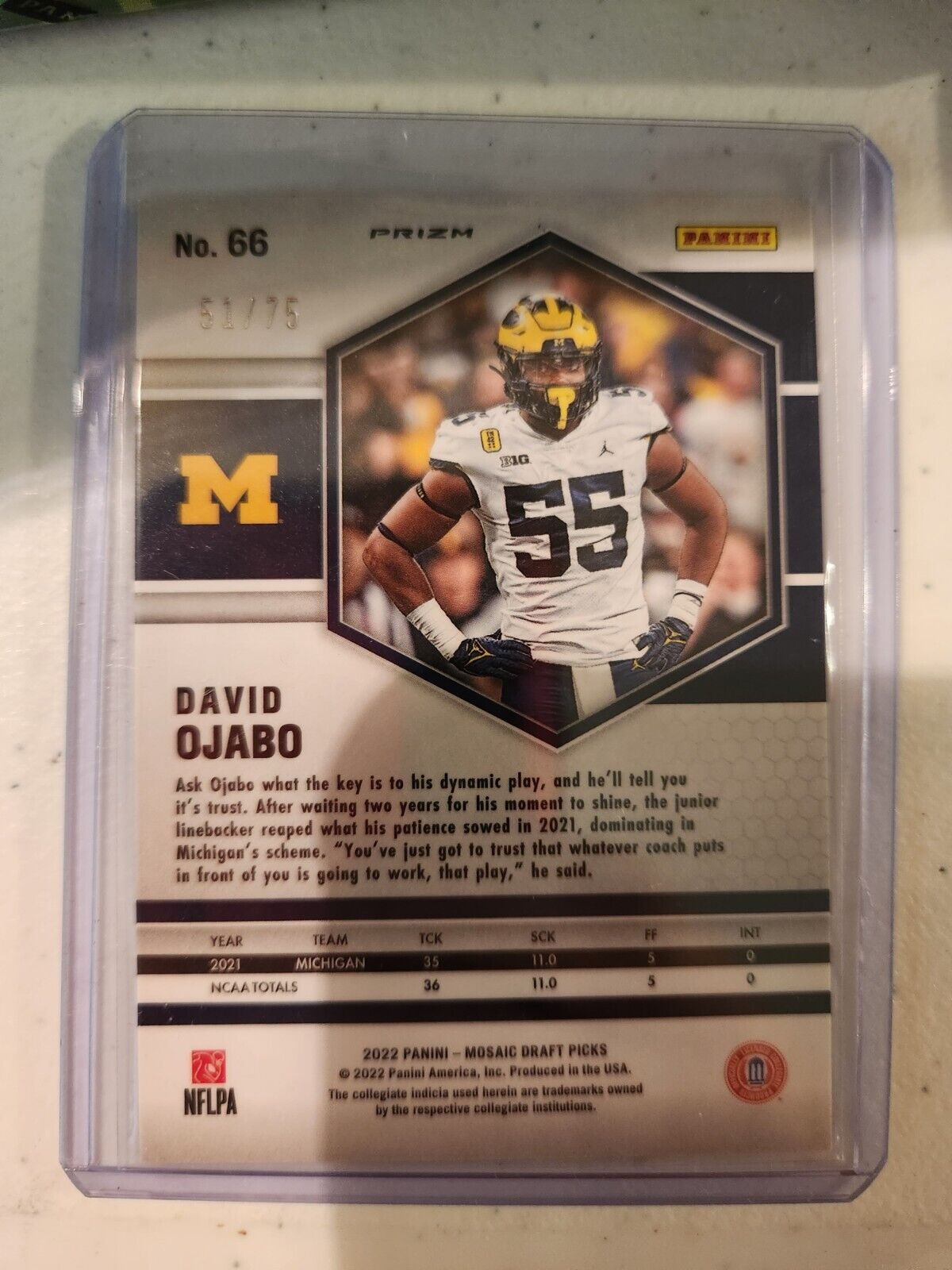 2022 Panini Mosaic Draft Picks David Ojabo RC Rookie!! Blue to #75