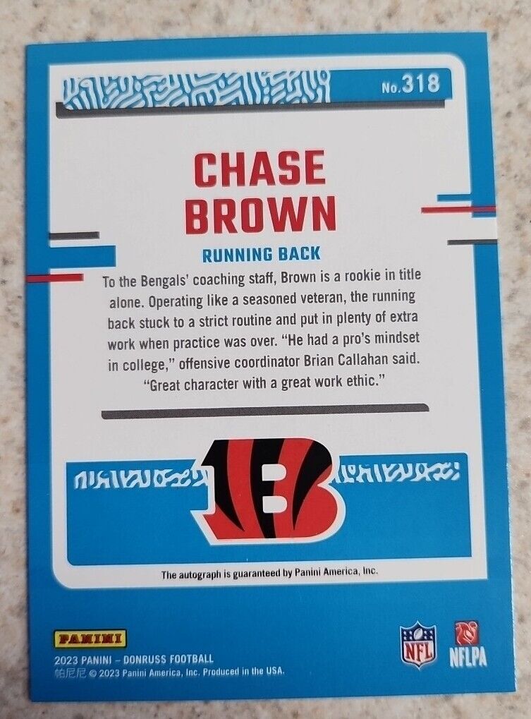 2023 Donruss - Chase Brown - Green Rated Rookie AUTO - #318 Bengals 