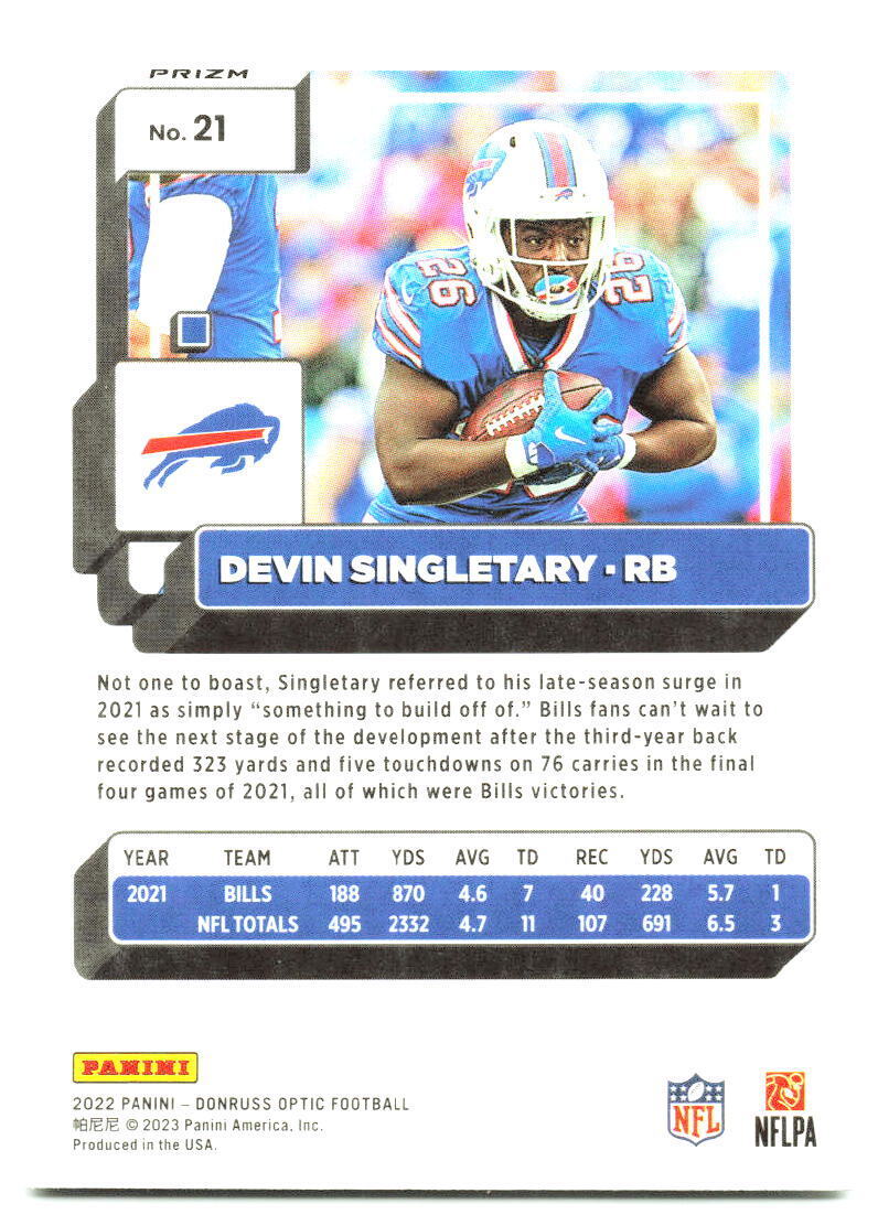 2022 Donruss Optic #21 Devin Singletary Holo NM