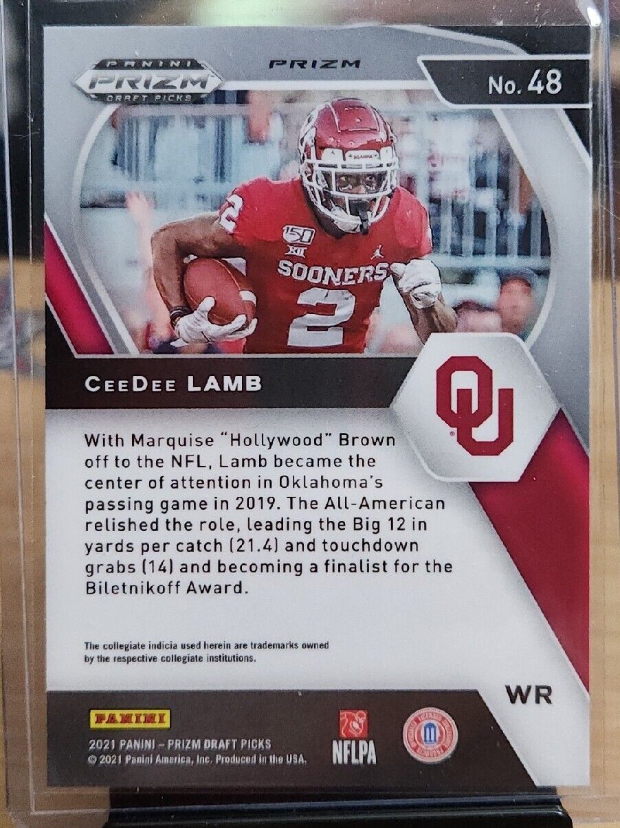 2021 Prizm Draft Picks CeeDee Lamb Red White Blue Prizm ParallelI