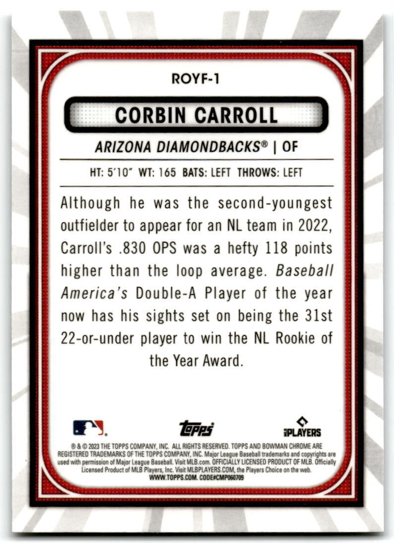 2023 Bowman #ROYF-1 Corbin Carroll Rookie of the Year Favorites NM