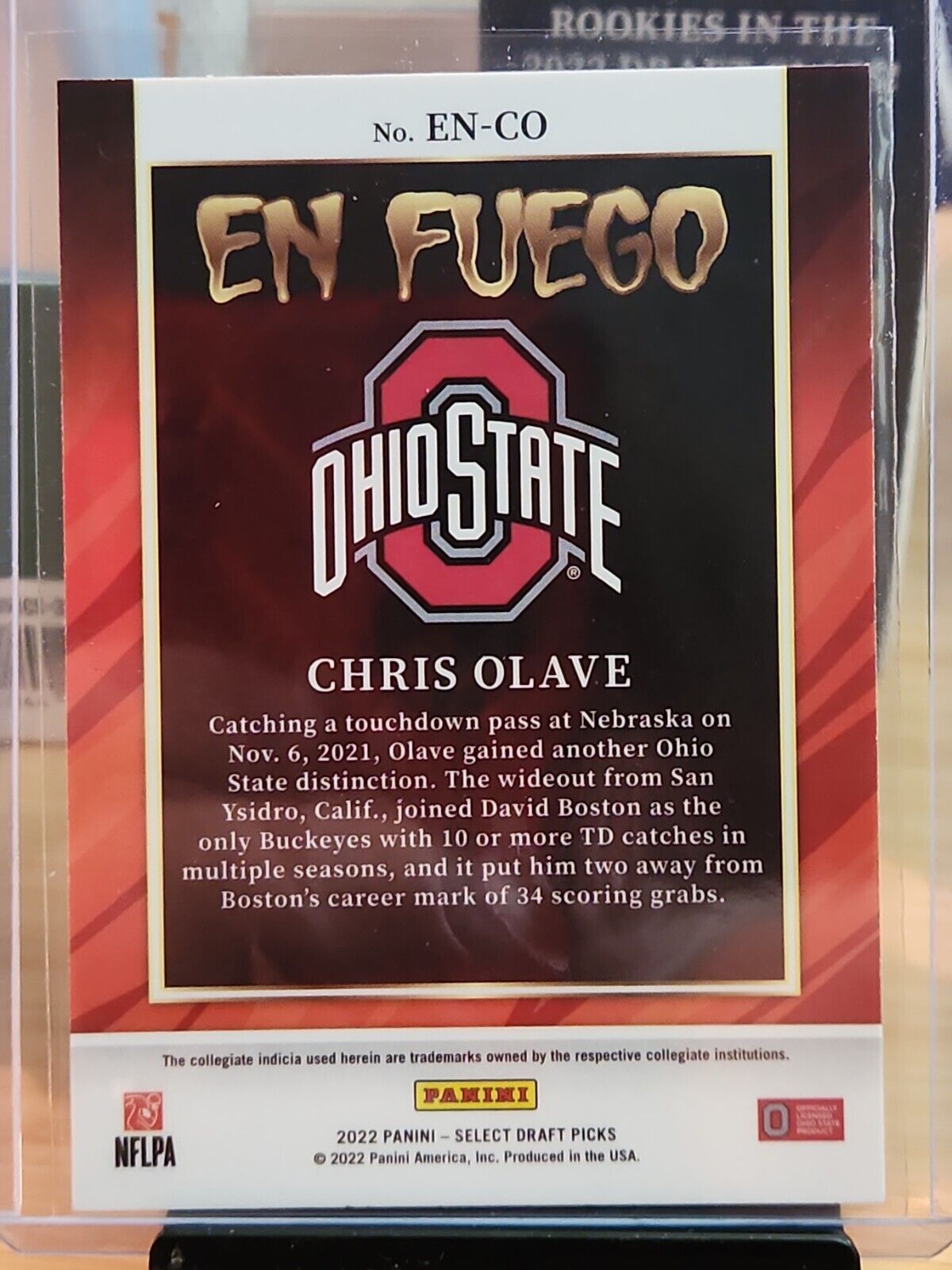 2022 Select Draft Picks Chris Olave En Fuego Rookie Insert Card- Saints/Ohio St