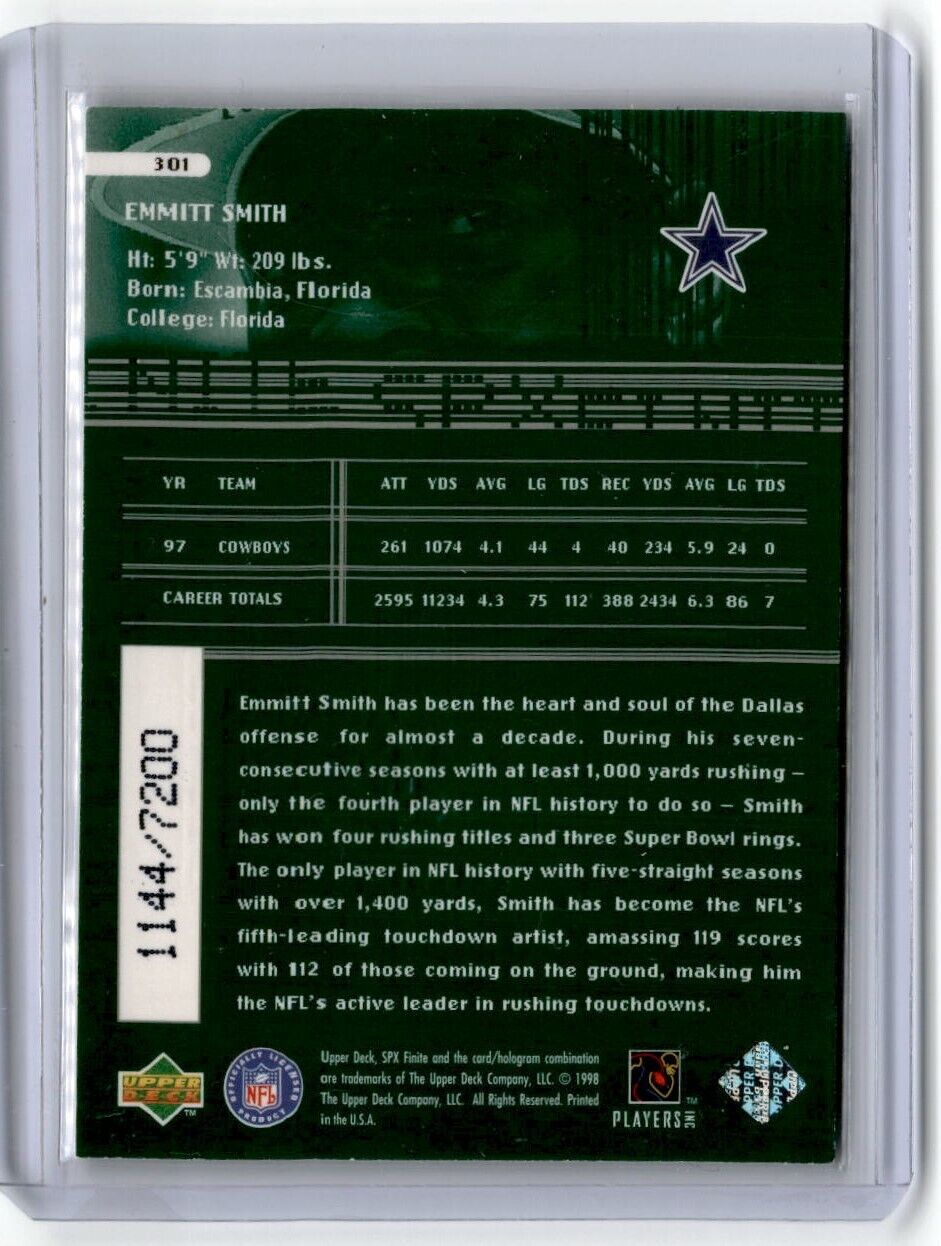 1998 SPx Finite #301 Emmitt Smith #/7200