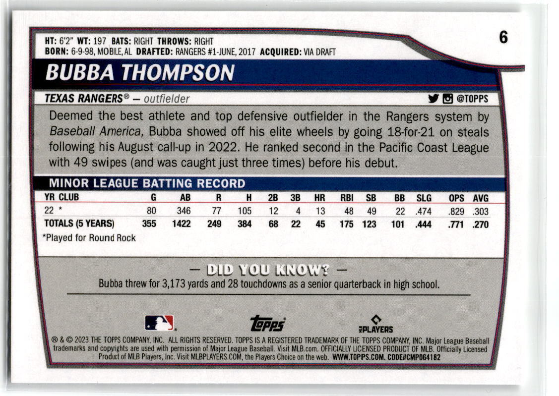 2023 Topps Big League #6 Bubba Thompson NM