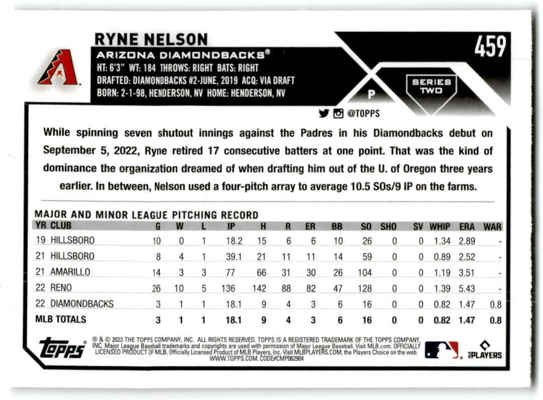 2023 Topps #459 Ryne Nelson NM