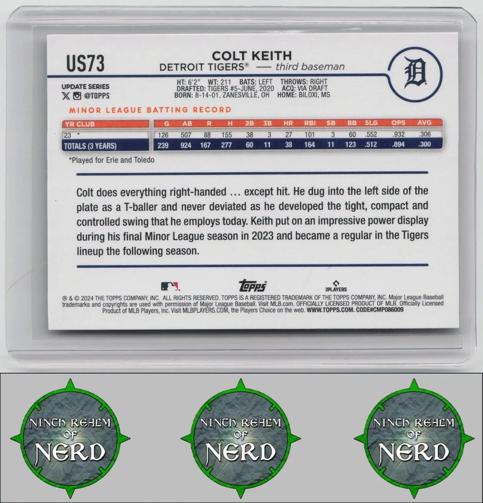 Colt Keith 2024 Topps Update #US73 RC Detroit Tigers