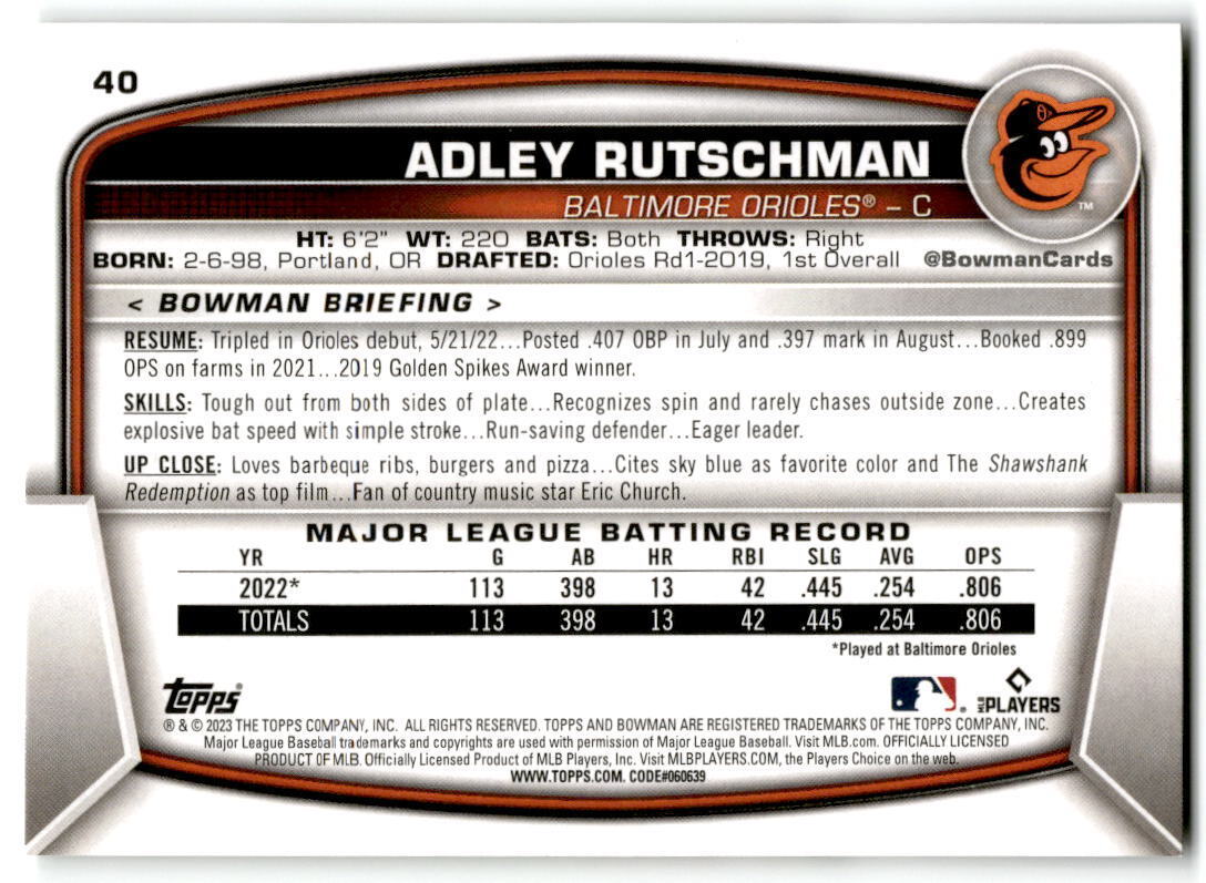 2023 Bowman #40 Adley Rutschman NM