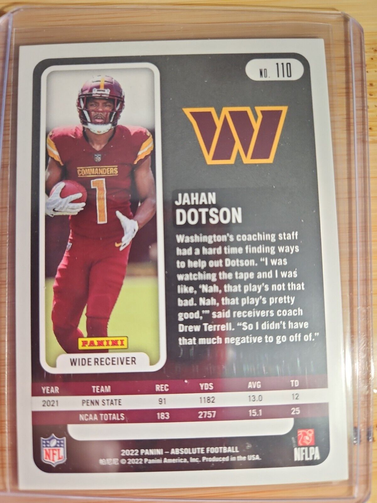 2022 Panini Absolute Washington Commanders Jahan Dotson Rookie Card #/199 #110