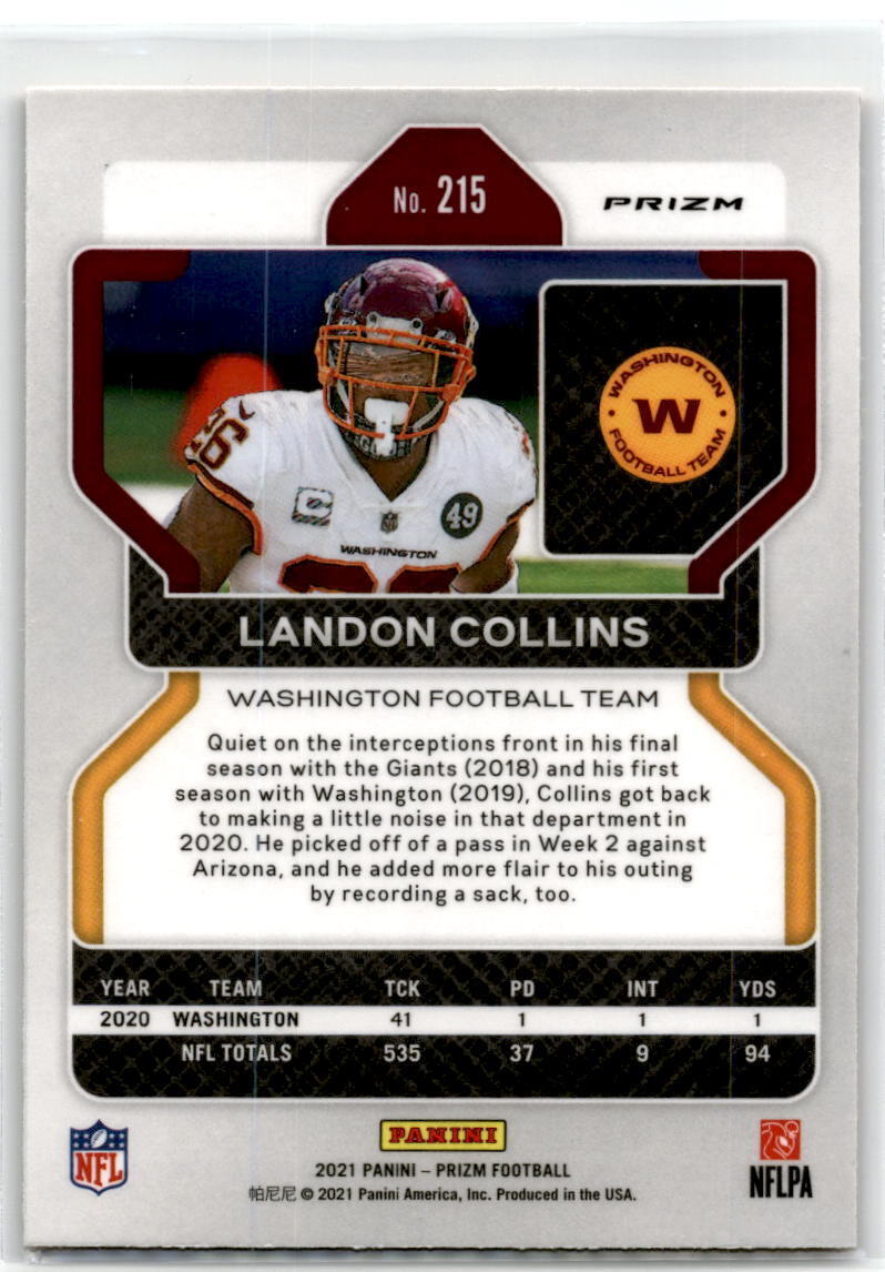 2021 Panini Prizm #215 Landon Collins Orange Ice NM