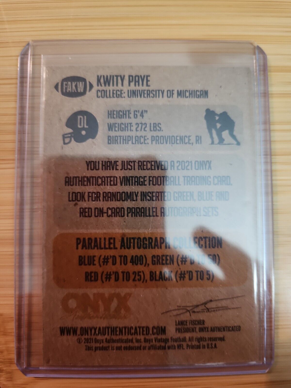 Kwity Paye 2021 Onyx Vintage Football Blue auto /400