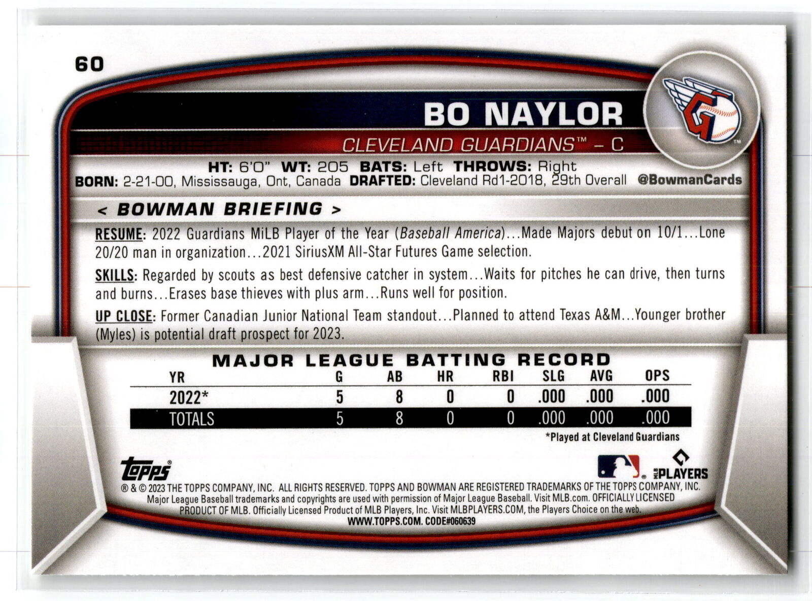 2023 Bowman #60 Bo Naylor NM