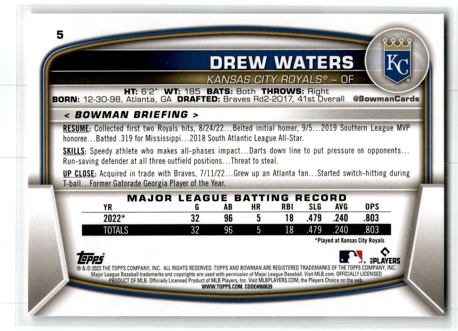 2023 Bowman #5 Drew Waters NM