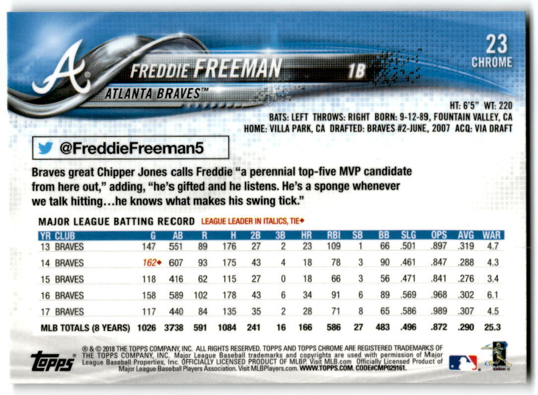 2018 Topps Chrome #23 Freddie Freeman NM