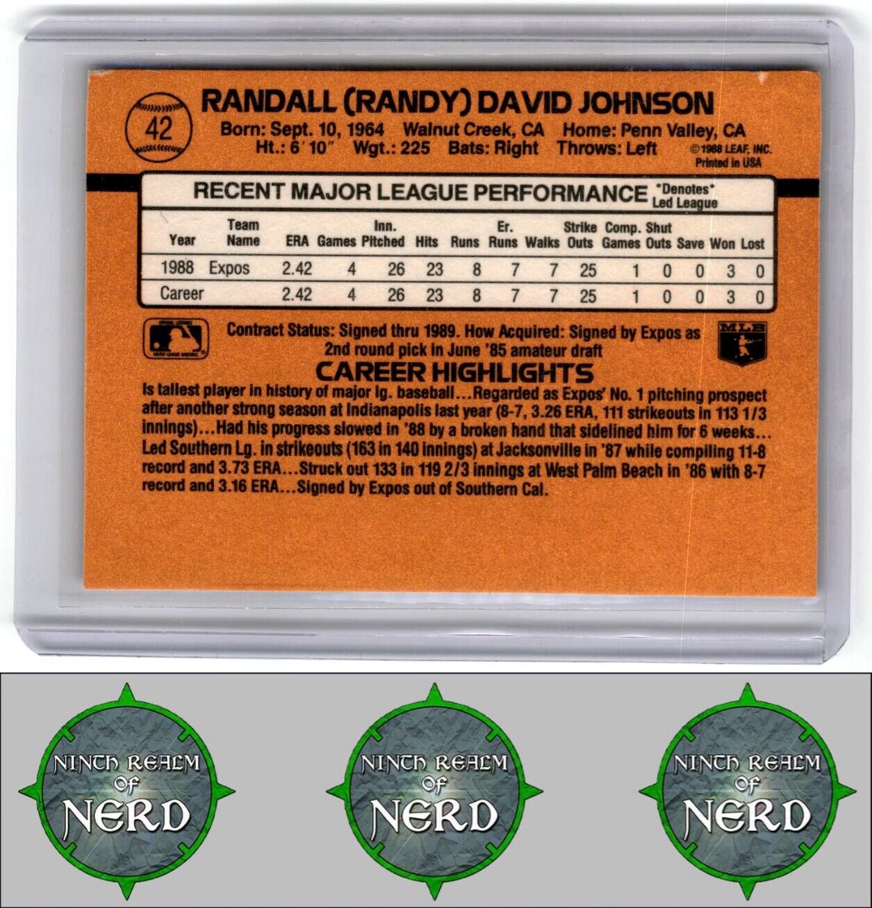 1989 Donruss #42d Randy Johnson