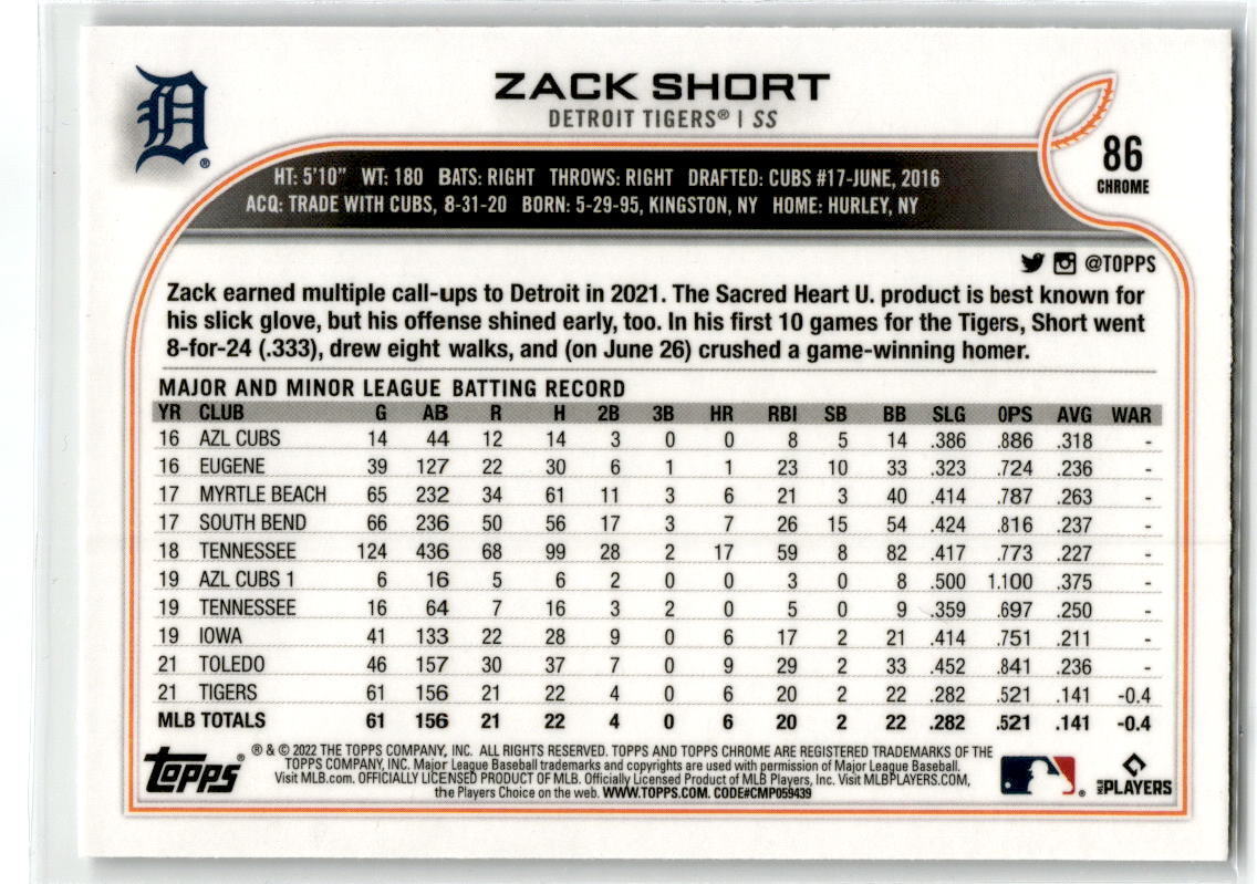 2022 Topps Chrome #86 Zack Short NM