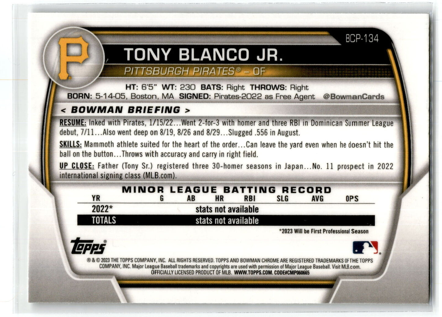 2023 Bowman #BCP-134 Tony Blanco Jr. Chrome Prospects NM