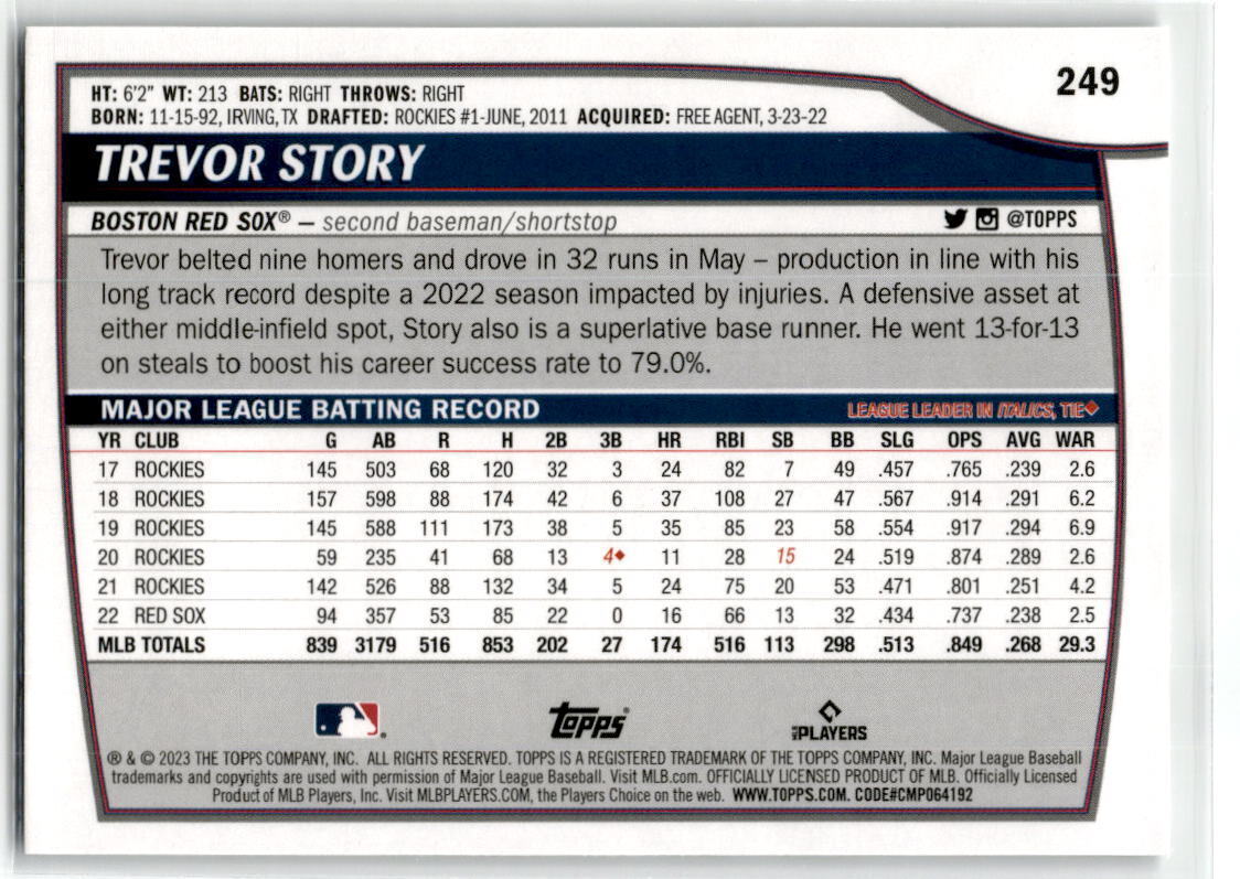 2023 Topps Big League #249 Trevor Story NM