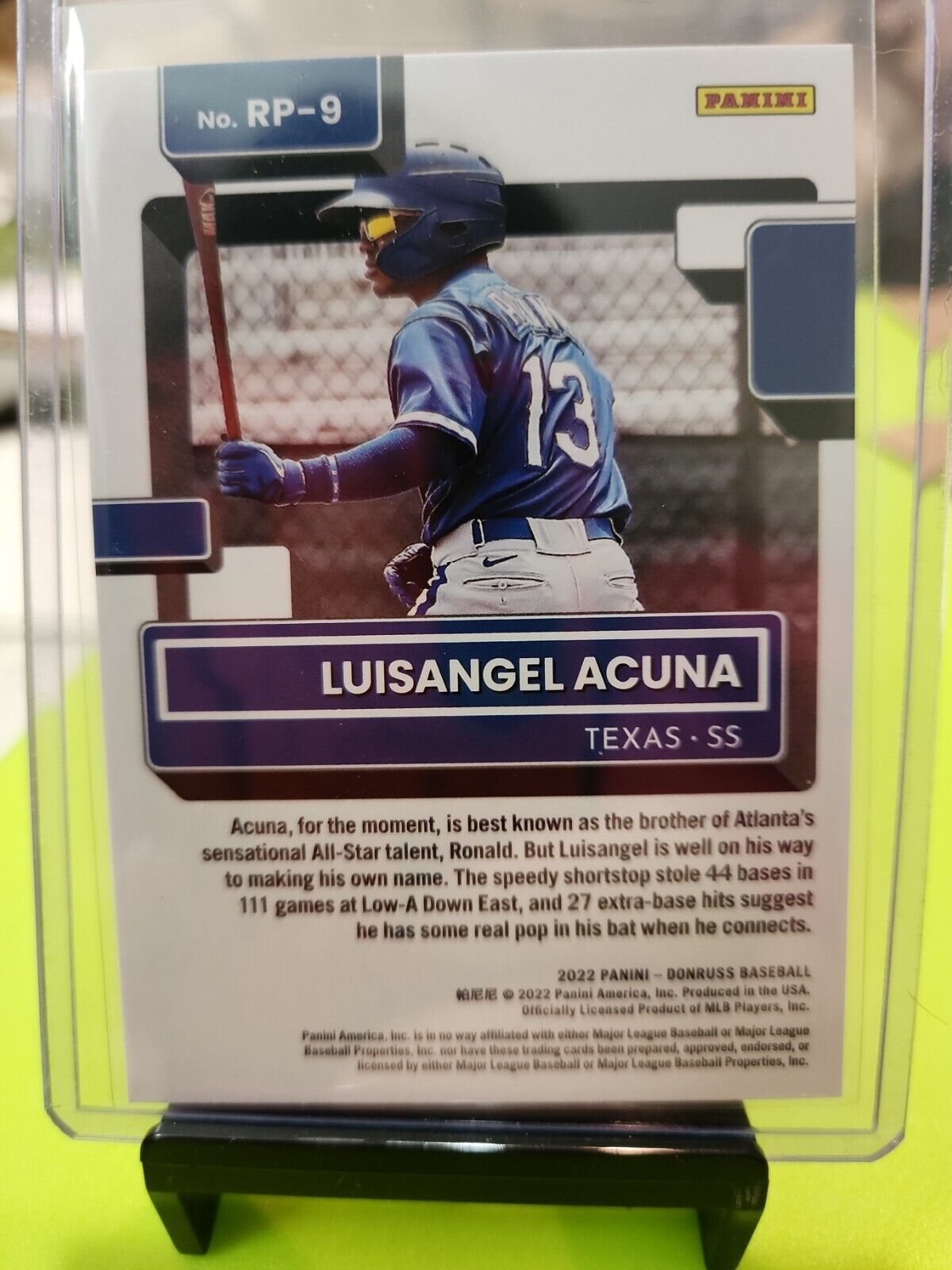 Luisangel Acuna 2022 Donruss Rated Prospect Rapture Parallel Card #RP-9