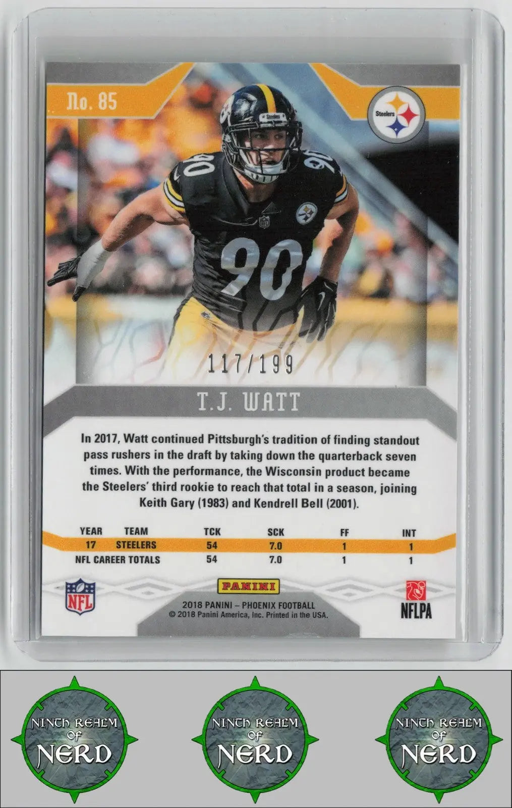 T.J. Watt 2018 Panini Phoenix Pink #85 SN Pittsburgh Steelers