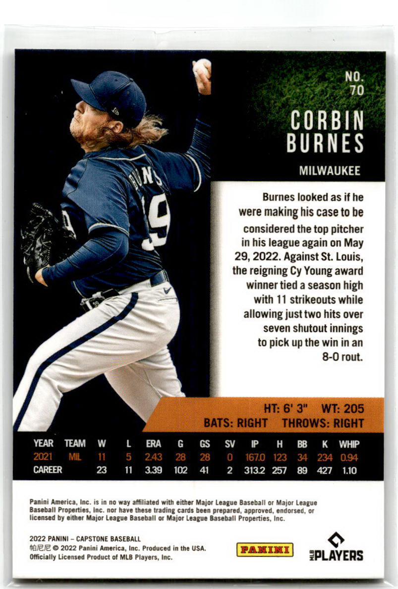 2022 Panini Capstone #70 Corbin Burnes NM