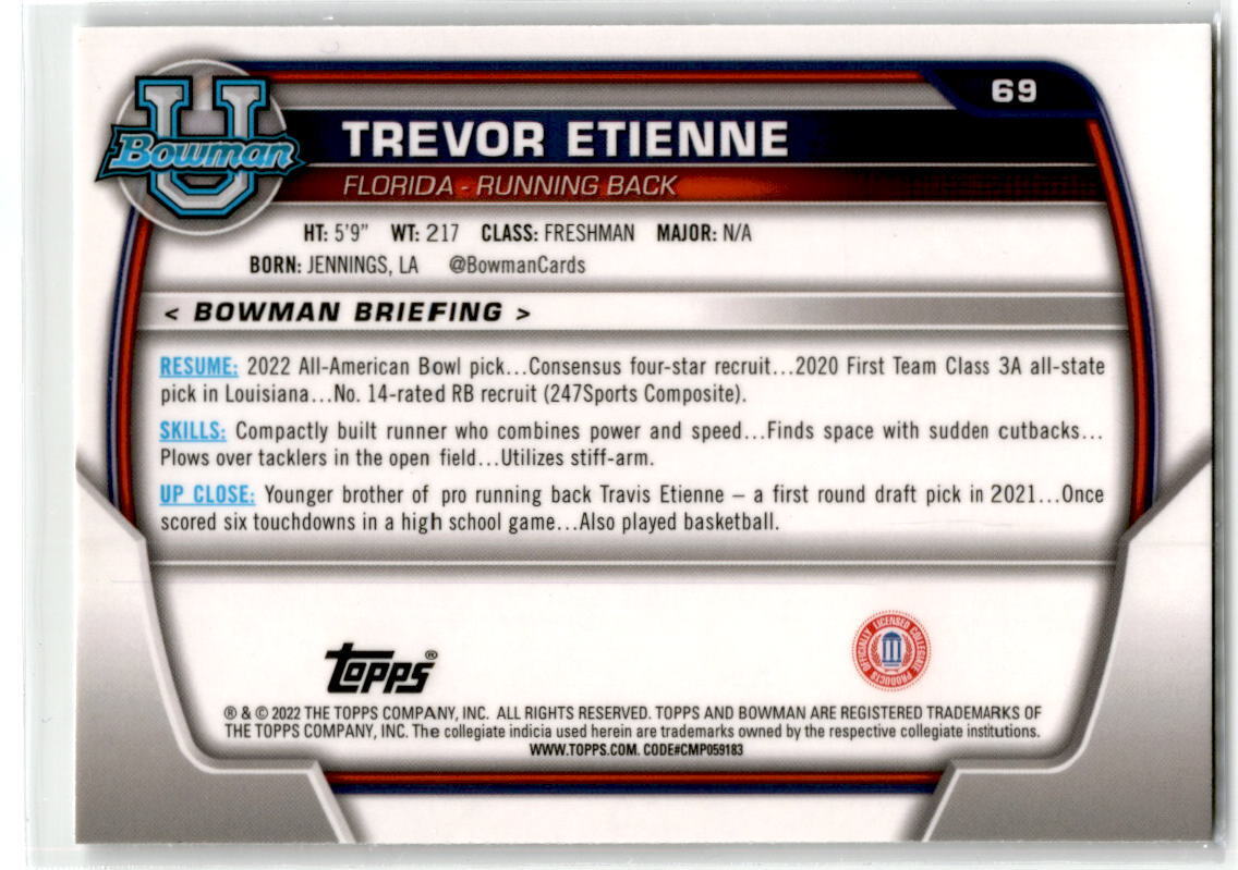 2022 Bowman Chrome University #69 Trevor Etienne NM