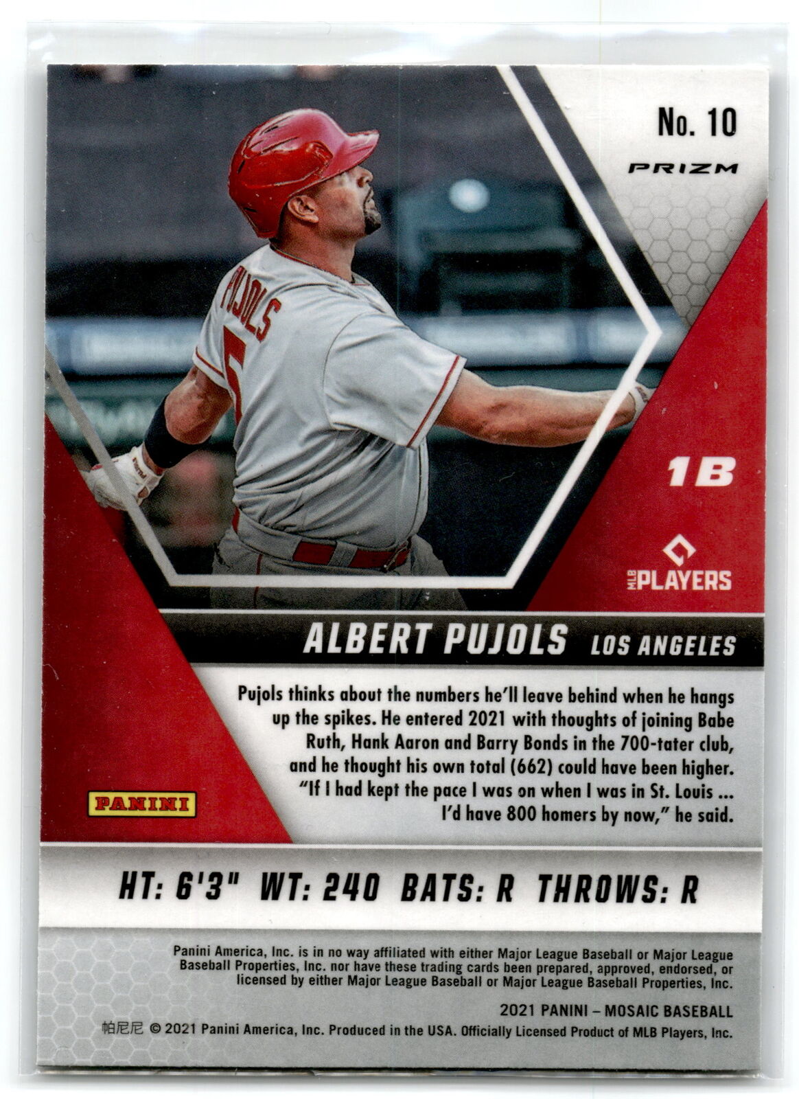 2021 Panini Mosaic #10 Albert Pujols Silver Prizm NM