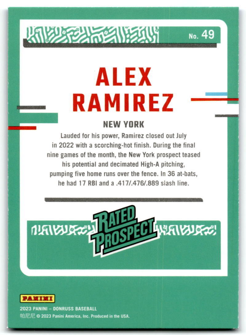 2023 Donruss #49 Alex Ramirez Holo Blue NM