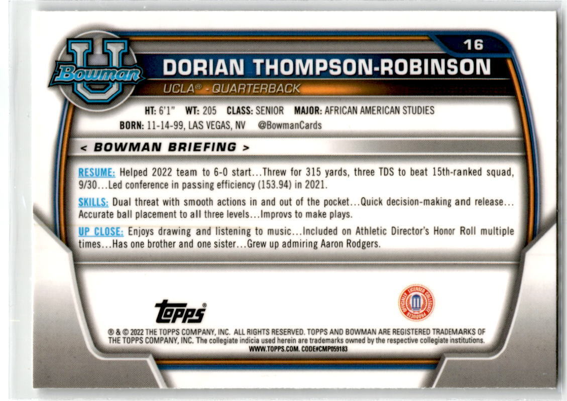 2022 Bowman Chrome University #16 Dorian Thompson-Robinson NM