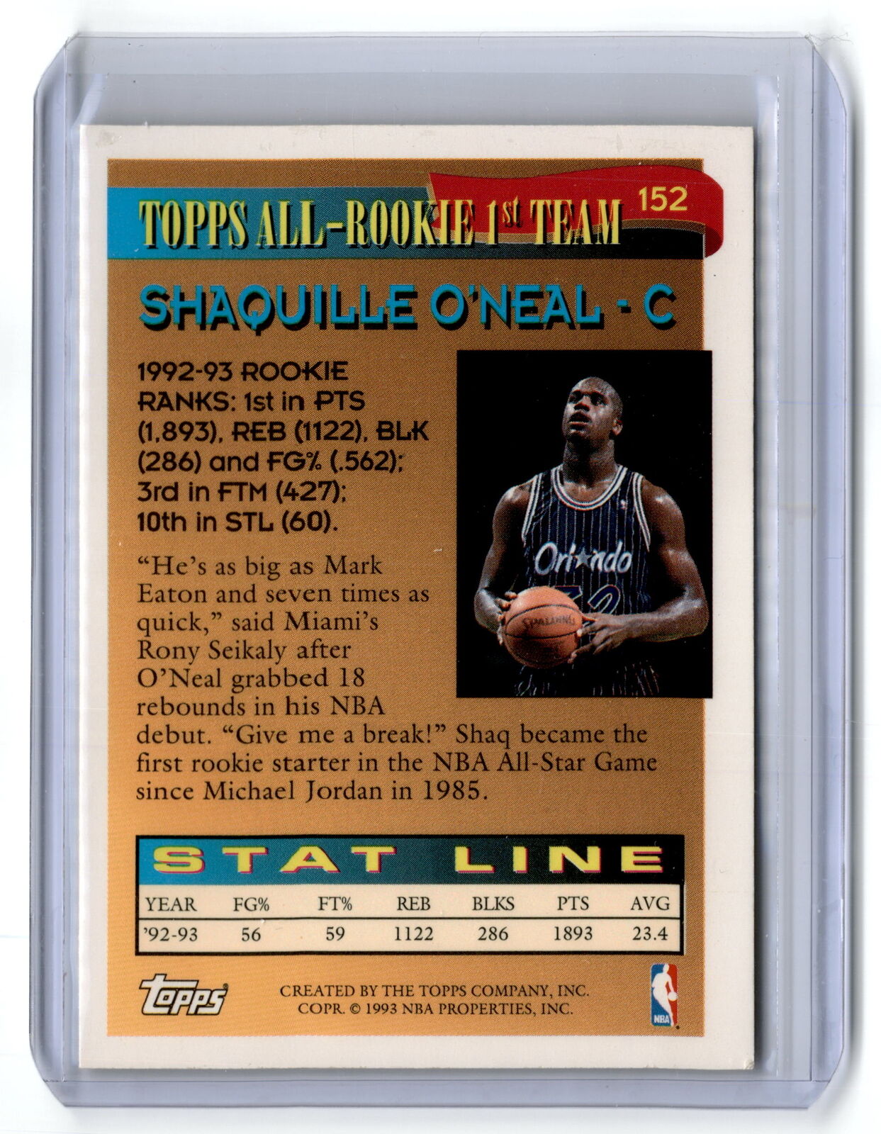 1993 Topps #152 Shaquille O'Neal NM