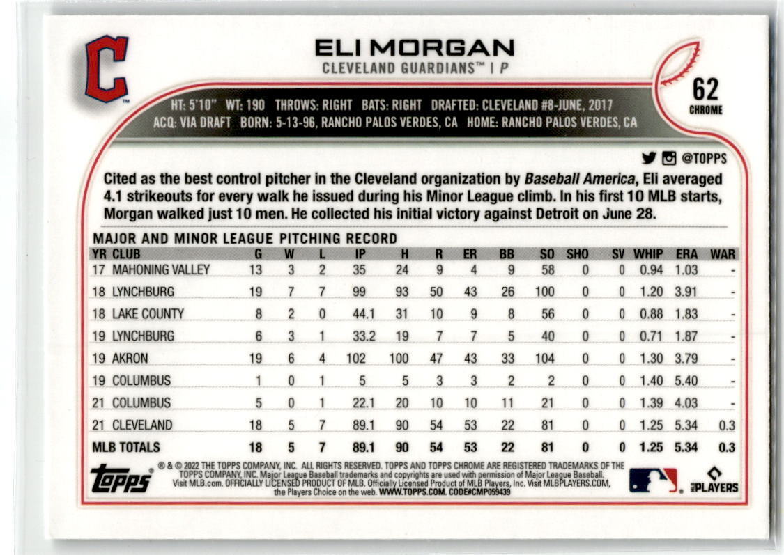 2022 Topps Chrome #62 Eli Morgan NM