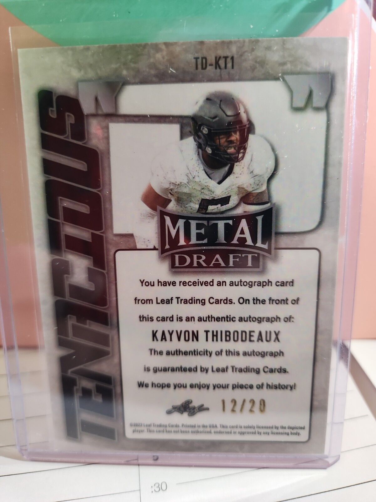 2022 leaf draft football Kayon Thibodeaux Tenacious/20