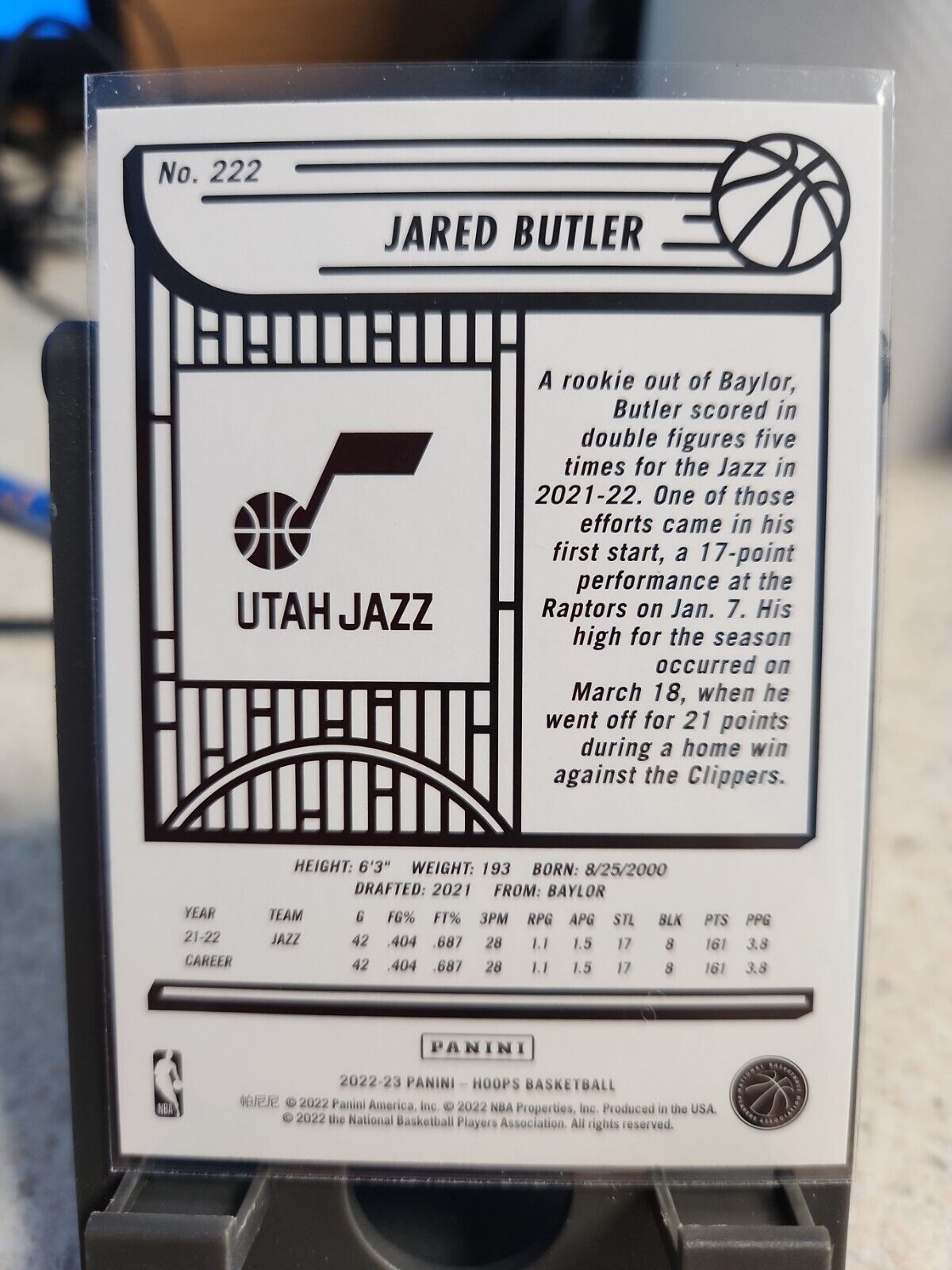 2022-23 NBA Hoops Base Purple #222 Jared Butler - Utah Jazz