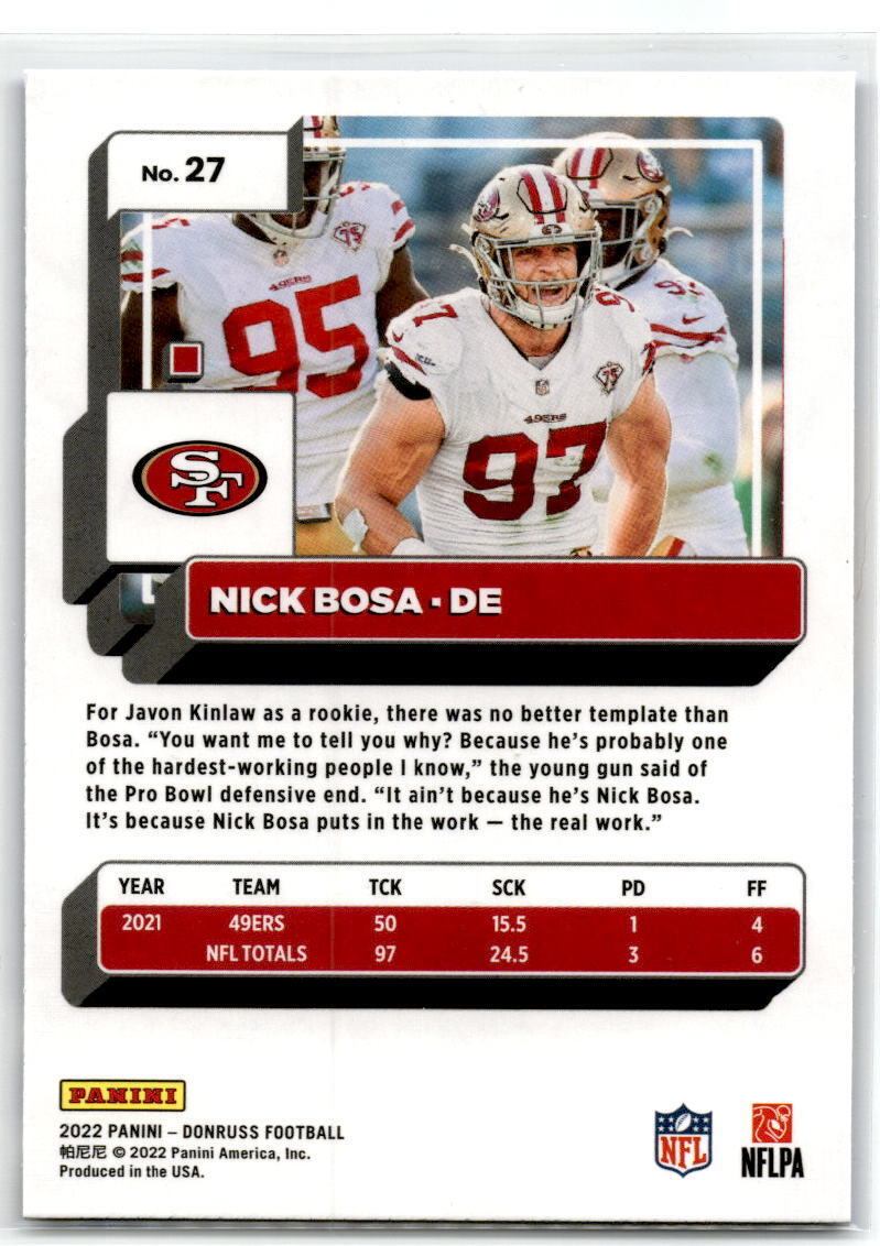 2022 Donruss #27 Nick Bosa Blue Press Proof NM