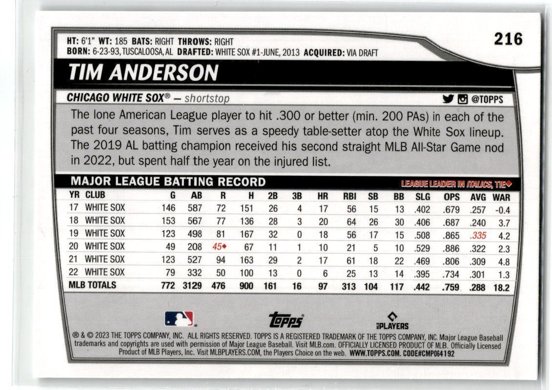 2023 Topps Big League #216 Tim Anderson NM