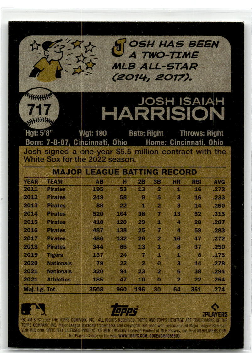 2022 Topps Heritage #717 Josh Harrison NM