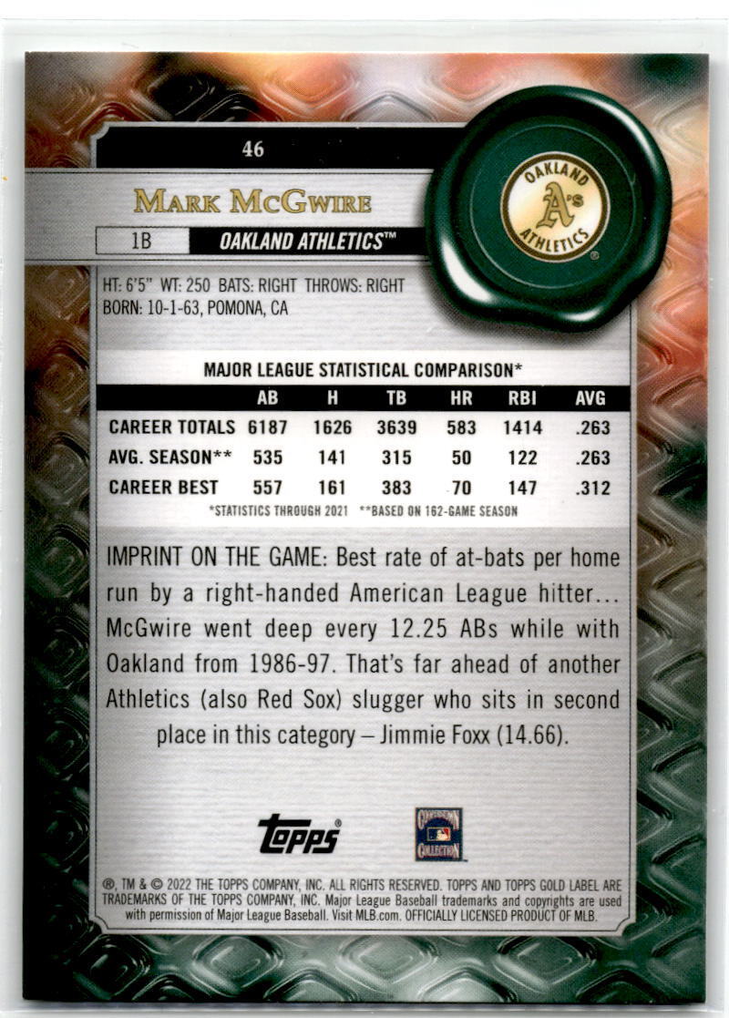 2022 Topps Gold Label #46 Mark McGwire NM