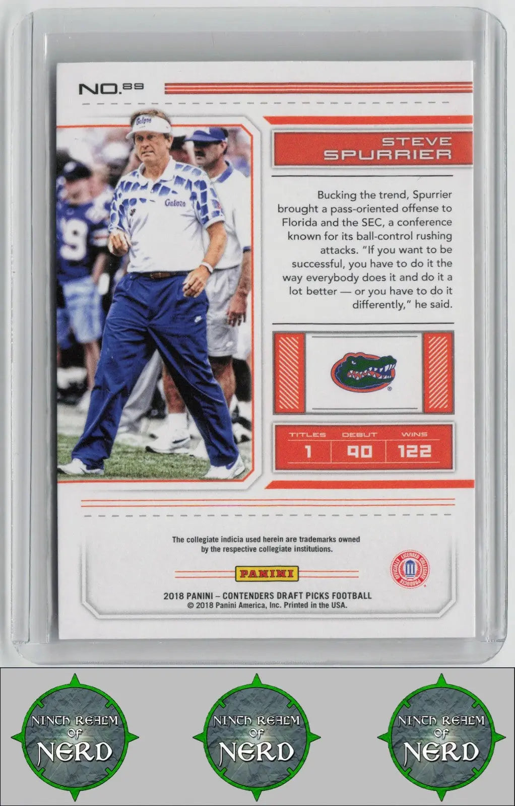 Steve Spurrier 2018 Panini Contenders Draft Picks #89 Florida Gators